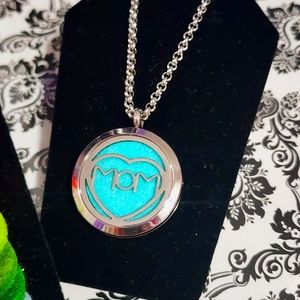 Mom stainless steel aromatherapy locket with stainless steel chain.